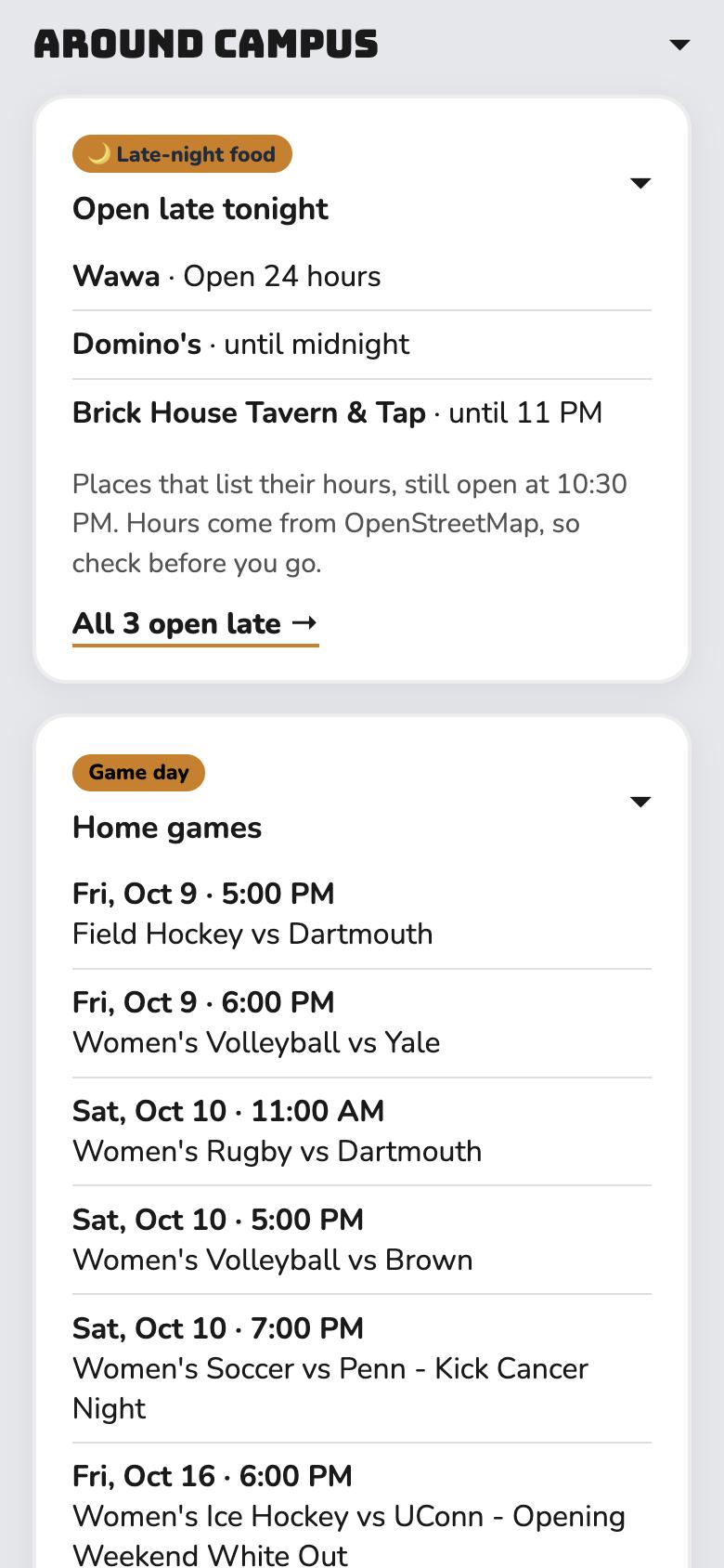 Around campus: places open late tonight and the next home games